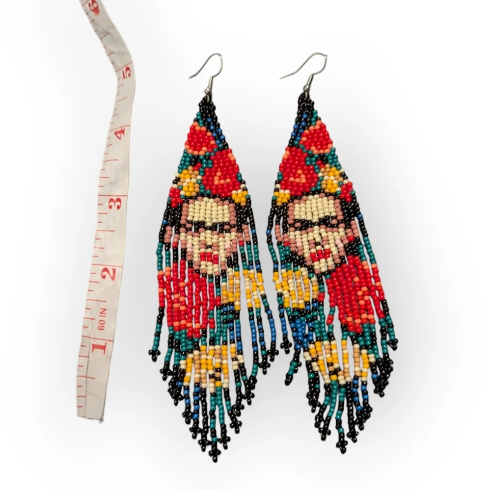 Frida Kahlo Inspired Beaded Dangle Earrings - Picture 2 of 3